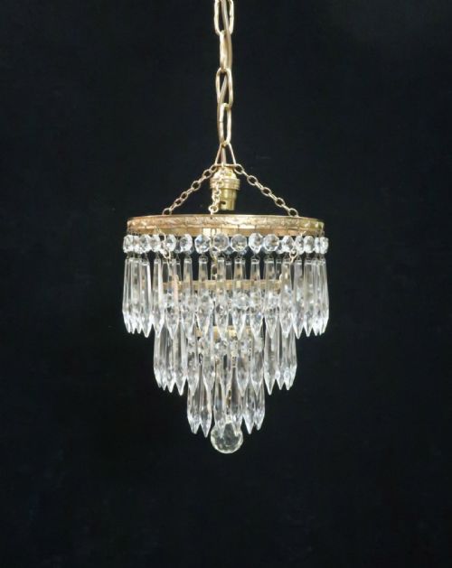 Italian Art Deco Three Tier Crystal Glass Chandelier
