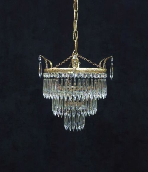 Italian Art Deco Three Tier Crystal Glass Chandelier