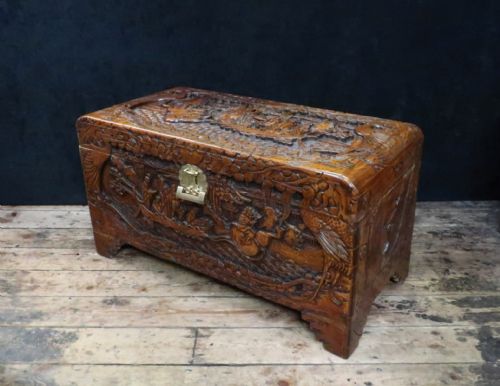 Early 20th Century Oriental Carved Camphor Wood Chest