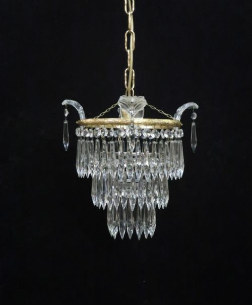 Italian Art Deco Three Tier Crystal Glass Chandelier