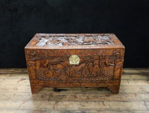 Early 20th Century Oriental Carved Camphor Wood Chest