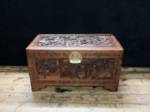 fig 1. Oriental Carved Teak and Camphor Wood Chest