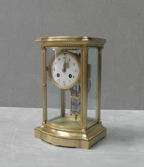 fig 1. French Belle Epoque Brass Four Glass Mantel Clock by Japy Freres