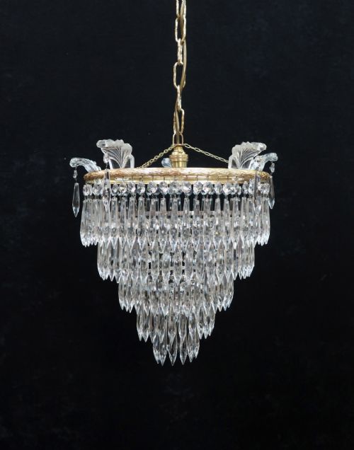 Italian Art Deco Five Tier Crystal Glass Chandelier