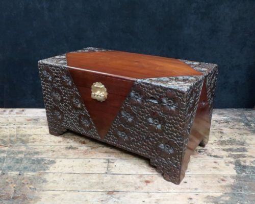 Early 20th Century Oriental Carved Teak and Camphor Wood Chest