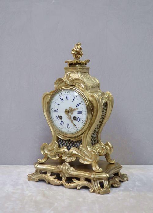 French Rococo Style Bronze Gilt Mantel Clock