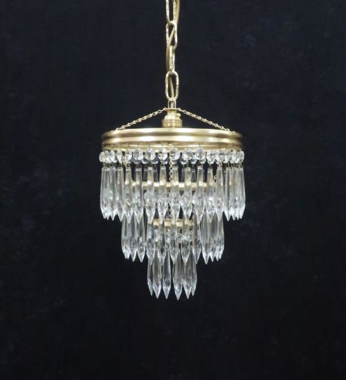 Italian Art Deco Three Tier Crystal Glass Chandelier
