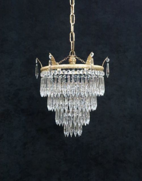 Italian Art Deco Four Tier Crystal Glass Chandelier
