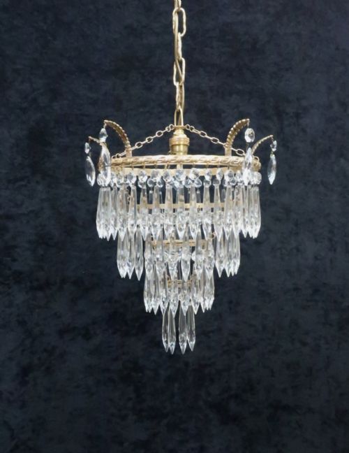 Italian Art Deco Four Tier Crystal Glass Chandelier