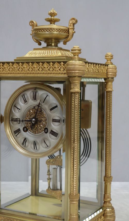 fig 1. French Napoleon III Brass and Four Glass Mantel Clock by Vincenti