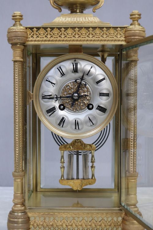 fig 2. French Napoleon III Brass and Four Glass Mantel Clock by Vincenti