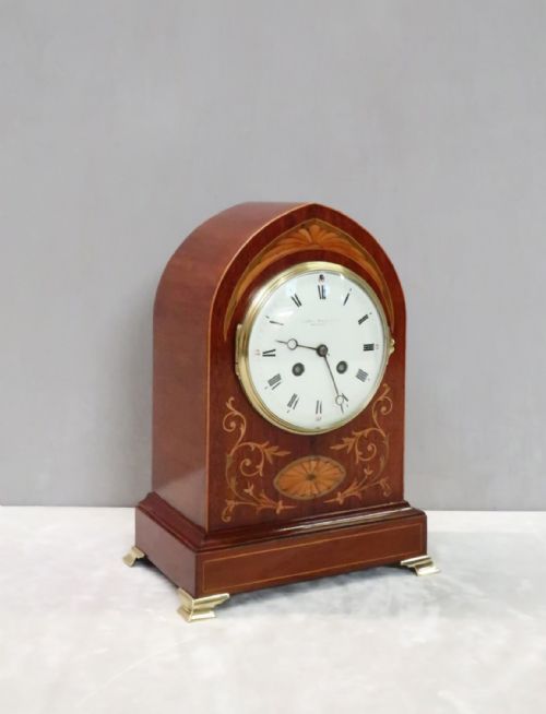 fig 1. French Belle Epoque Mahogany and Inlaid Mantel Clock