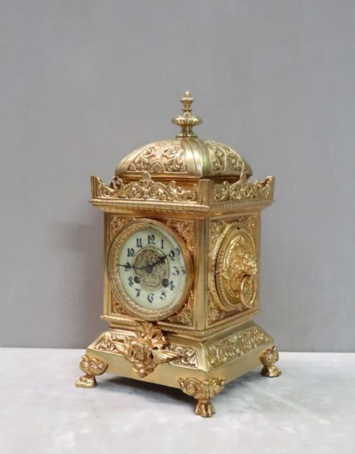 French Belle Epoque Renaissance Style Brass Mantel Clock