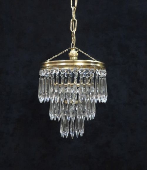 Italian Art Deco Three Tier Crystal Glass Chandelier