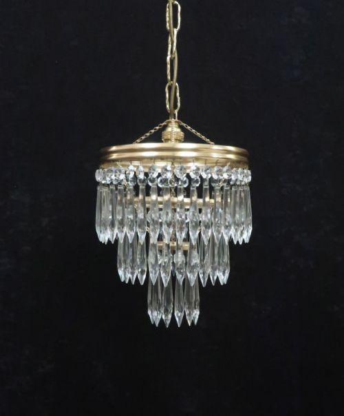 Italian Art Deco Three Tier Crystal Glass Chandelier