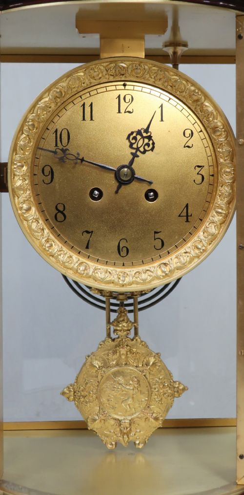 fig 1. French Belle Epoque Mahogany Four Glass Mantel Clock by Japy Freres