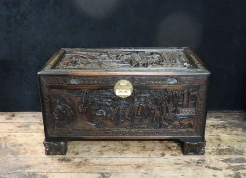 fig 1. Early 20th Century Oriental Carved Teak and Camphor Wood Chest