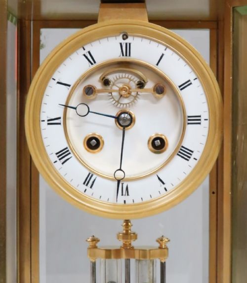 fig 1. French Belle Epoque Brass Four Glass Mantel Clock by Samuel Marti