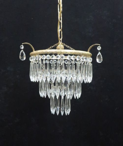 Italian Art Deco Three Tier Crystal Glass Chandelier