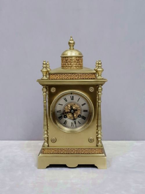fig 1. French Belle Epoque Decorative Brass Mantel Clock by Japy Freres