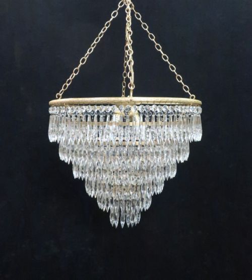 Italian Art Deco Six Tier Crystal Glass Chandelier