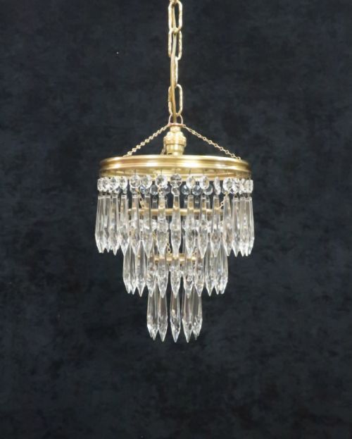 Italian Art Deco Three Tier Crystal Glass Chandelier
