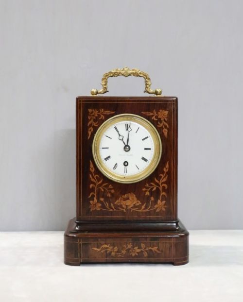 French Napoleon III Rosewood Campaign Mantel Clock by Stein