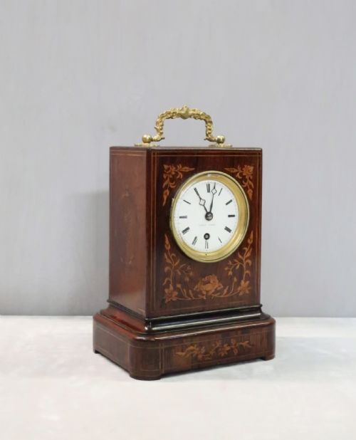 fig 1. French Napoleon III Rosewood Campaign Mantel Clock by Stein