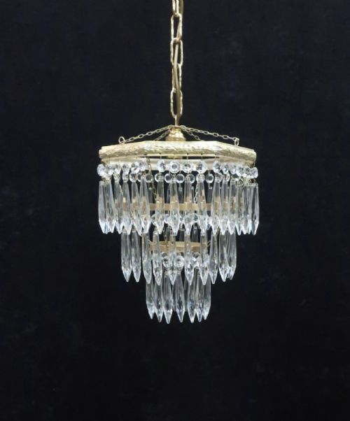 Italian Art Deco Ocagonal Three Tier Crystal Glass Chandelier
