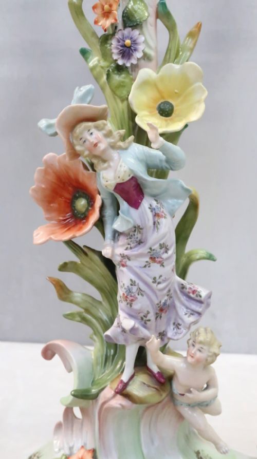 PAIR OF GERMAN SAXONY PORCELAIN CANDLESTICKS - ADDITIONAL PHOTO 2