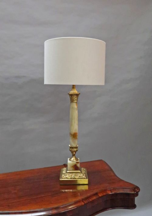 French Corinthian Column Onyx Table Lamp