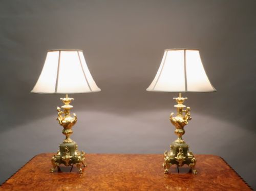 fig 1. Pair of French Louis XV Style Gilt and Onyx Table Lamps