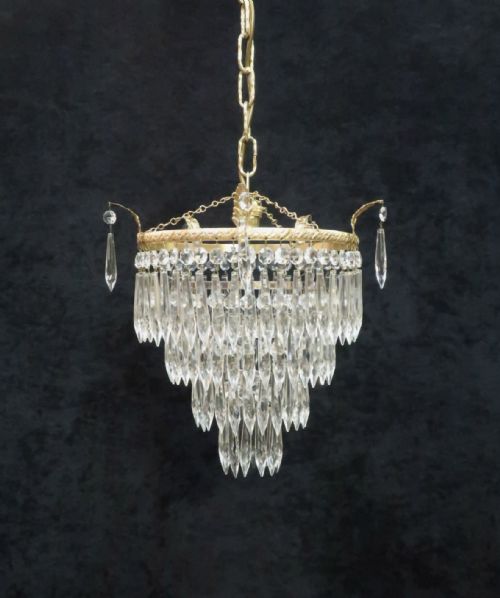 Italian Art Deco Four Tier Crystal Glass Chandelier