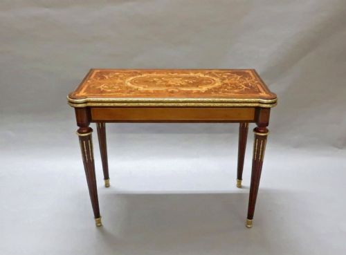 fig 1. French Louis XVI Style Marquetry Card Occasional Table