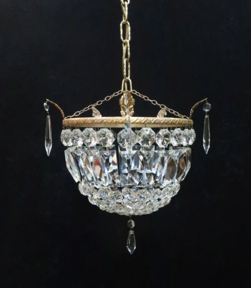 Italian Art Deco Crystal Glass Bag Chandelier