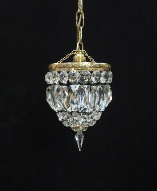 Italian Art Deco Crystal Glass Bag Chandelier