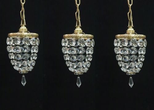 Set of Three Italian Art Deco Crystal Glass Ceiling Pendants