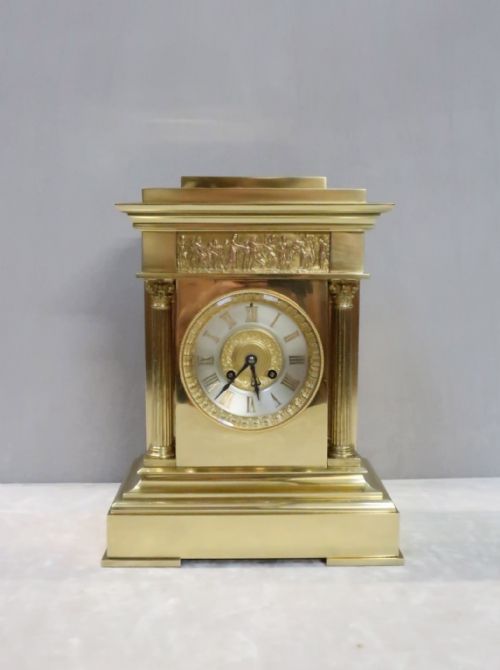 French Belle Epoque Brass Mantel Clock