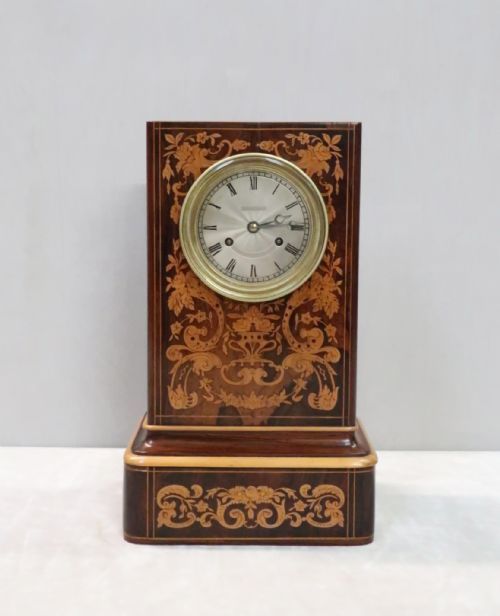 French Napoleon III Rosewood Inlaid Mantel Clock by Rollin