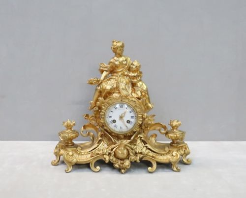 French Napoleon III Bronze Gilt Mantel Clock by Raingo Freres