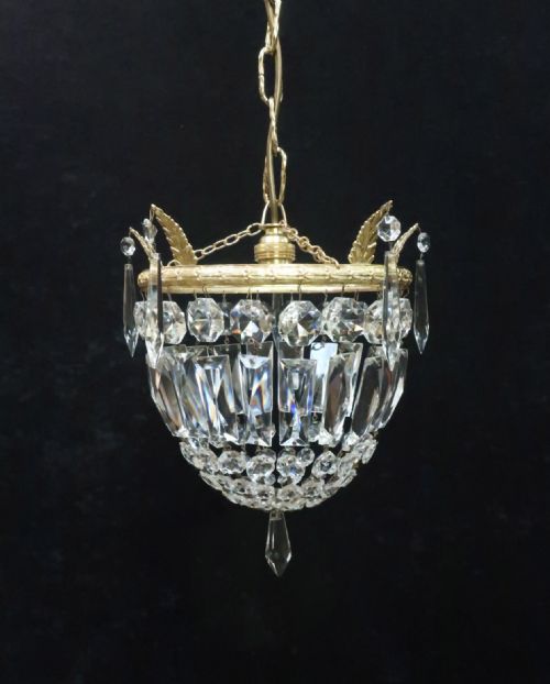 Italian Art Deco Crystal Glass Bag Chandelier