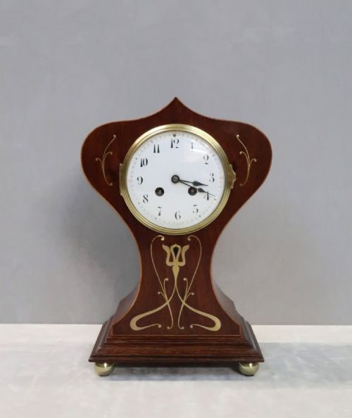 French Art Nouveau Mahogany Mantel Clock by Samuel Marti