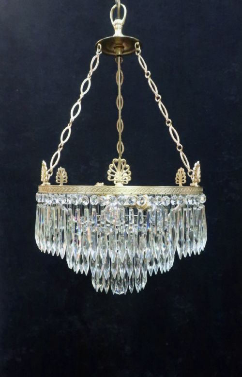 Edwardian Three Tier Crystal Glass Chandelier Attributed to Osler