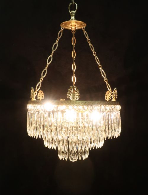 fig 1. Edwardian Three Tier Crystal Glass Chandelier Attributed to Osler