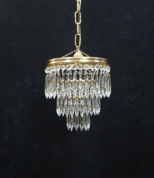 Italian Art Deco Three Tier Crystal Glass Chandelier