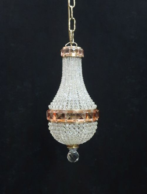 Czechoslovakian Bohemian Glass Basket Hall Chandelier
