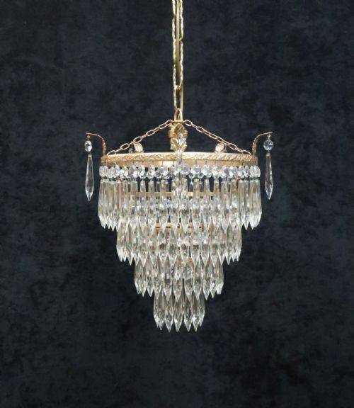 Italian Art Deco Four Tier Crystal Glass Chandelier