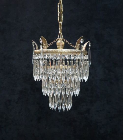 Italian Art Deco Three Tier Crystal Glass Chandelier