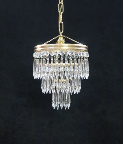 Italian Art Deco Three Tier Crystal Glass Chandelier