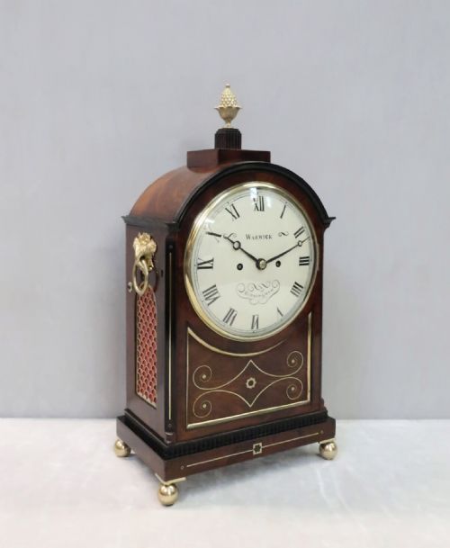 English George IV Mahogany Bracket Clock by Warwick